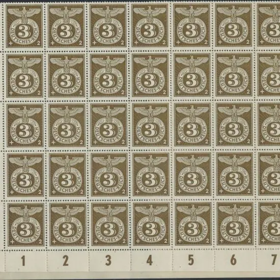 Germany 1943 3pf olive-bistre. Complete MUH sheet ...