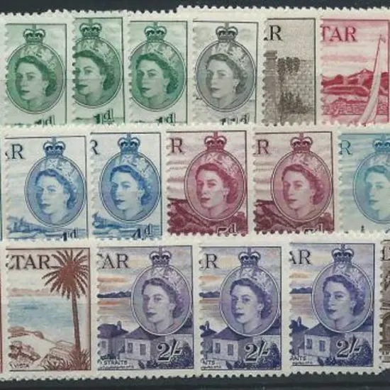 Gibraltar 1953/59 QEII defins to £1 plus shades to ...