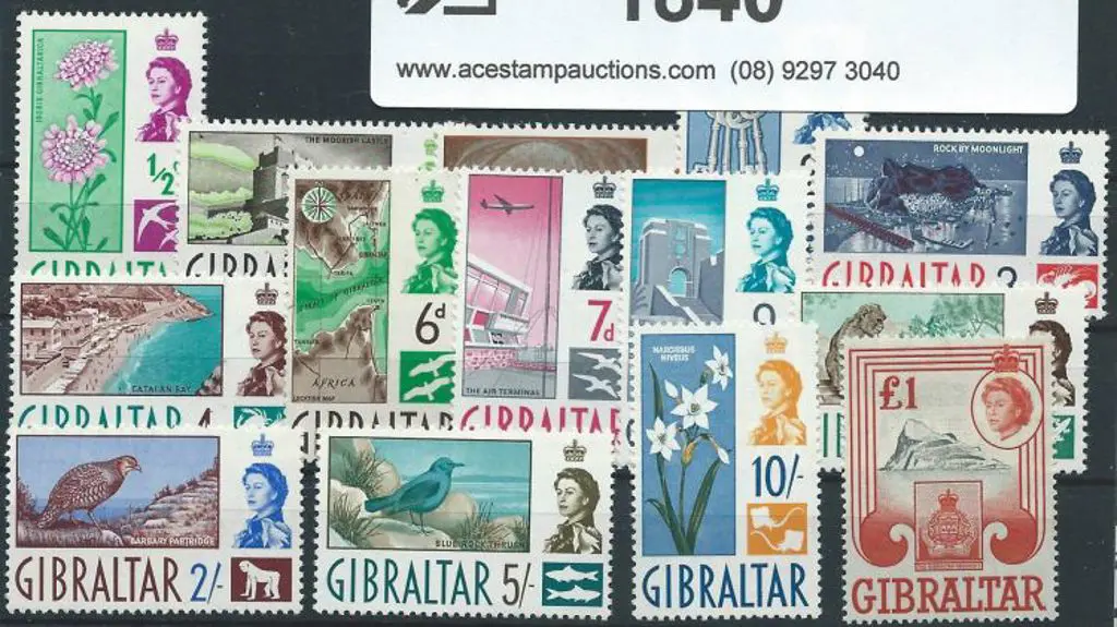Gibraltar 1960 QEII defins complete set of 14 to ... Image 1++