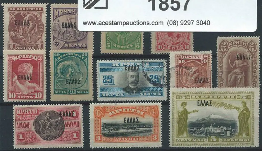 Greece-Crete 1908 ovpts MLH (5d no gum, 25l & 50l ... Image 1++