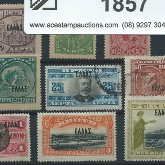 Greece-Crete 1908 ovpts MLH (5d no gum, 25l & 50l ...