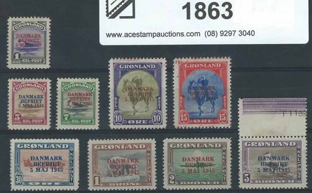 Greenland 1945 Liberation ovpts set of 9 MLH (5k ... Image 1++