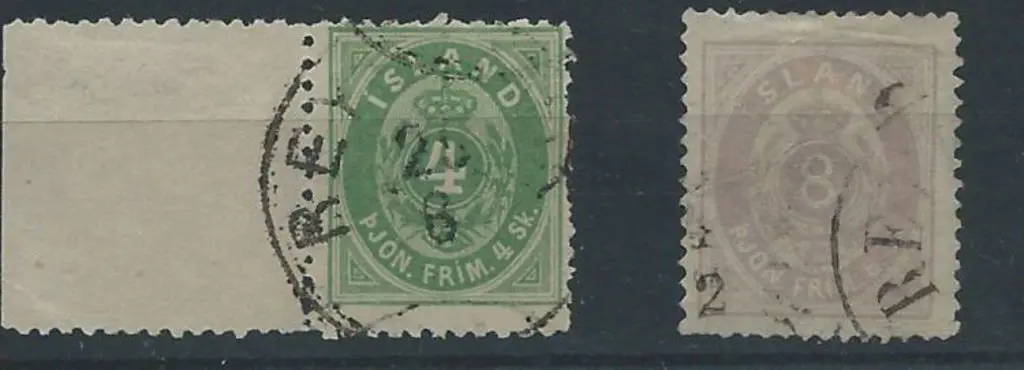 Iceland 1873 4 sk green Official with left margin ... Image 1++