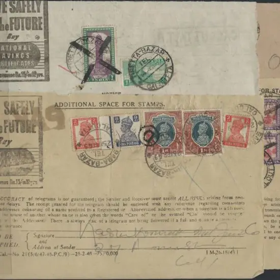 India 1949-1952 Telegrams. Variety of cds's & ...
