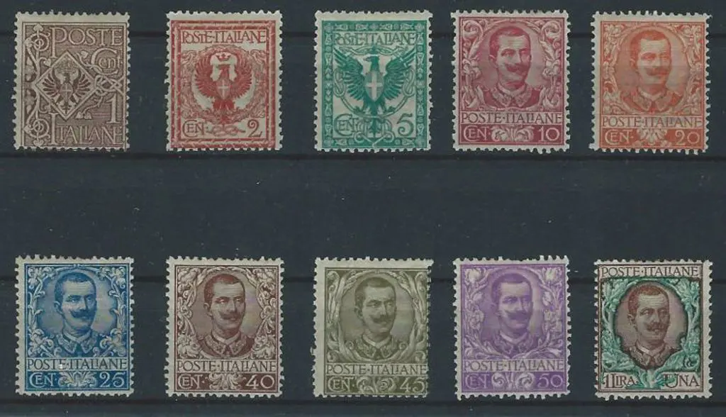 Italy 1901 Laureated Design set to 1L. Fresh MLH. ... Image 1++