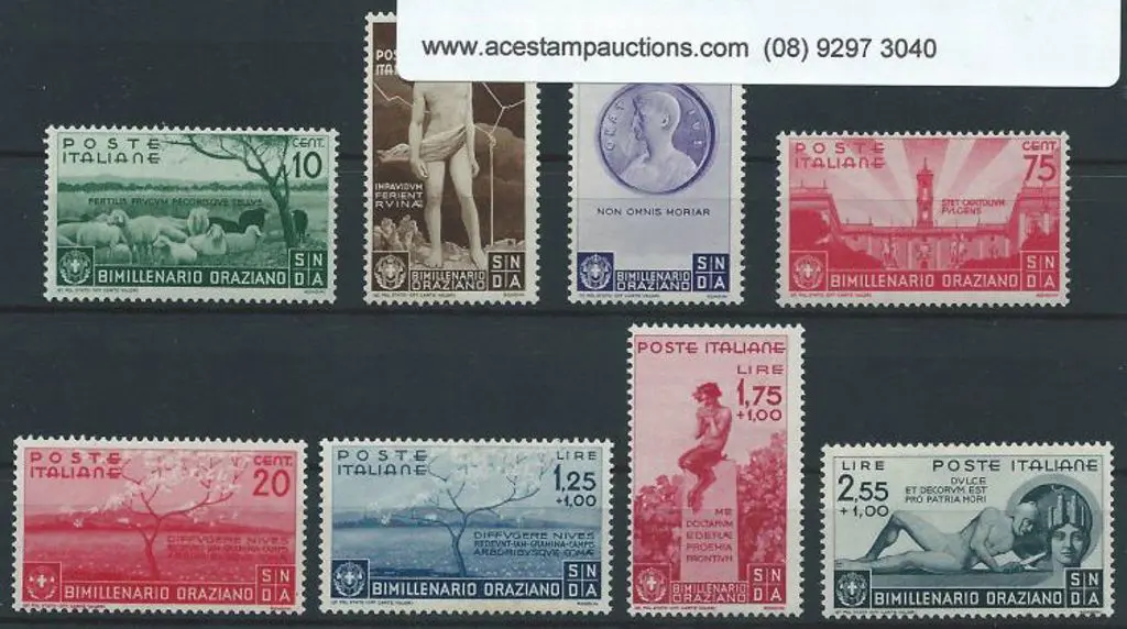 Italy 1936 Bimillenary of Horace postage set of 8. ... Image 1++