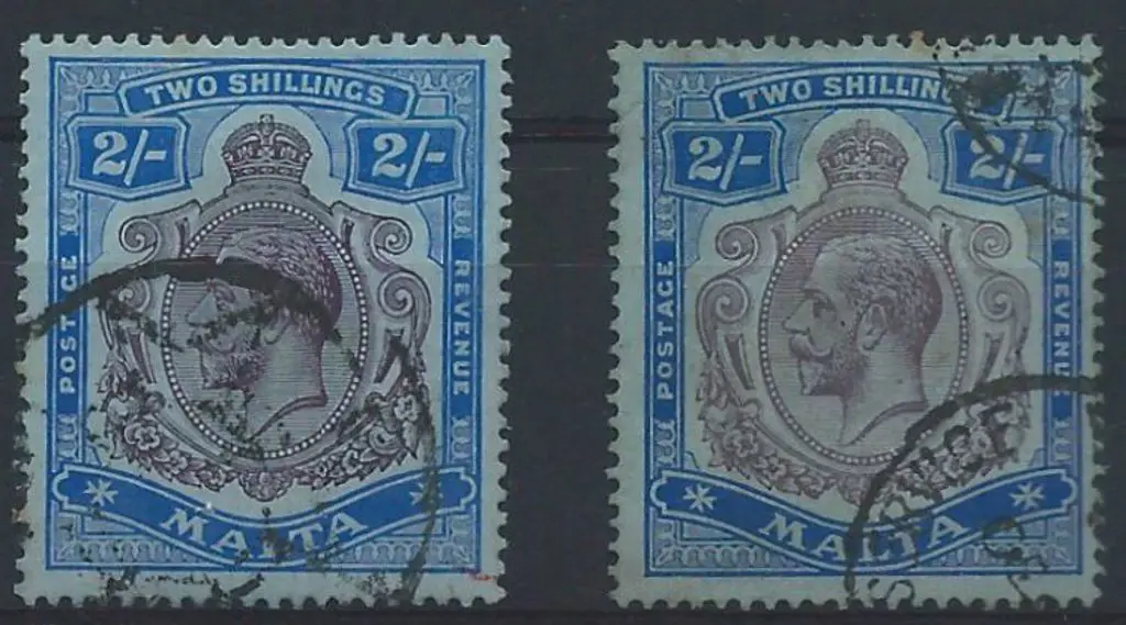 Malta 1914/21 2/- purple & bright blue/blue ... Image 1++