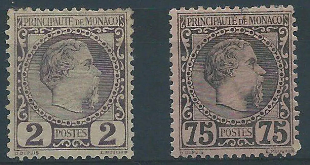 Monaco 1885 2¢ & 75¢ Prince Charles III. Both ... Image 1++