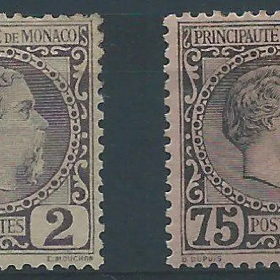 Monaco 1885 2¢ & 75¢ Prince Charles III. Both ...