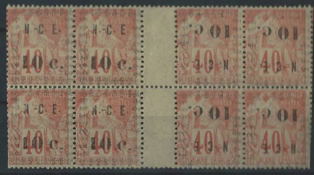 New Caledonia 1891 10¢ on 40¢ perfd. MUH ... Image 1++