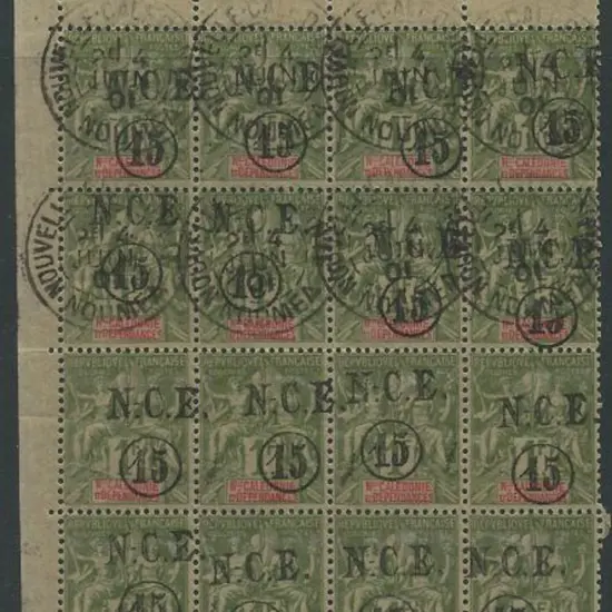 New Caledonia 1899/1901 "N.C.E. 15" ovpt on 1f ...
