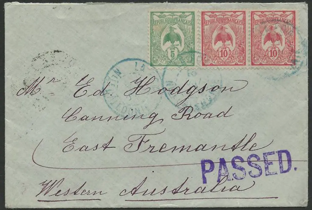 New Caledonia 1916 Noumea to East Fremantle, WA ... Image 1++