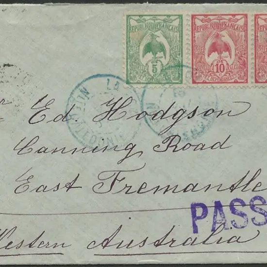 New Caledonia 1916 Noumea to East Fremantle, WA ...