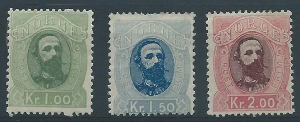 Norway 1878 1k, 1k50 & 2k King Oscar II. MLH with ... Image 1++