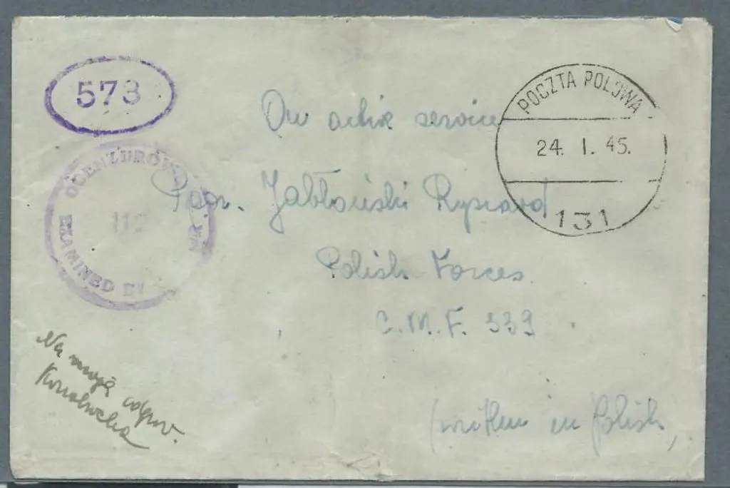 Poland 1945 (24th Jan) stampless censored cover, ... Image 1++