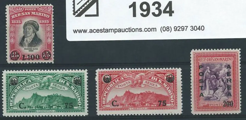 San Marino 1936 Air Provisionals. 1948 100 lire on ... Image 1++