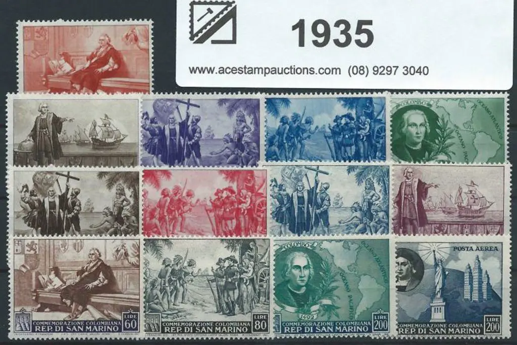San Marino 1952 Columbus set incl 200 lire air. ... Image 1++