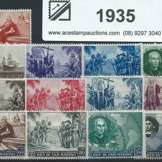 San Marino 1952 Columbus set incl 200 lire air. ...