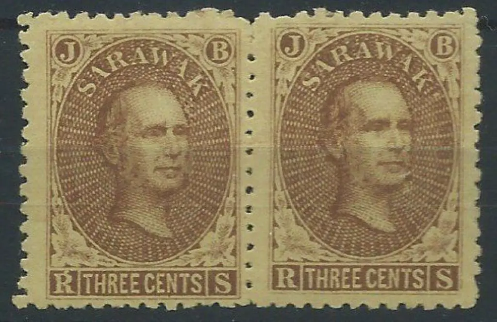 Sarawak 1869 3¢ James Brooke pair with gum ... Image 1++
