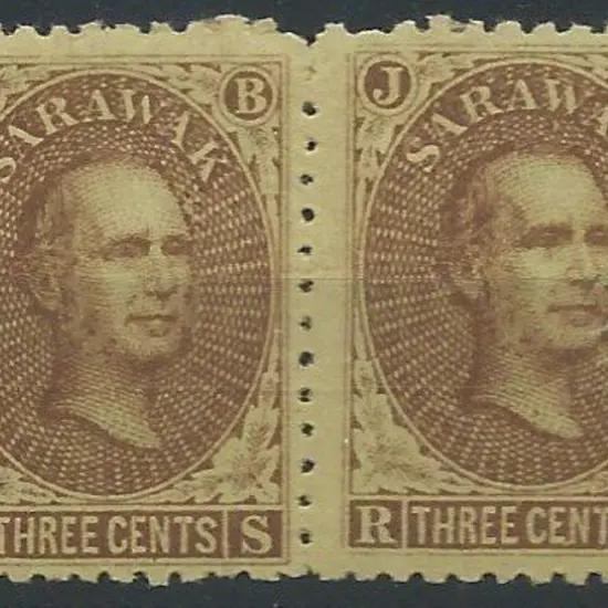 Sarawak 1869 3¢ James Brooke pair with gum ...