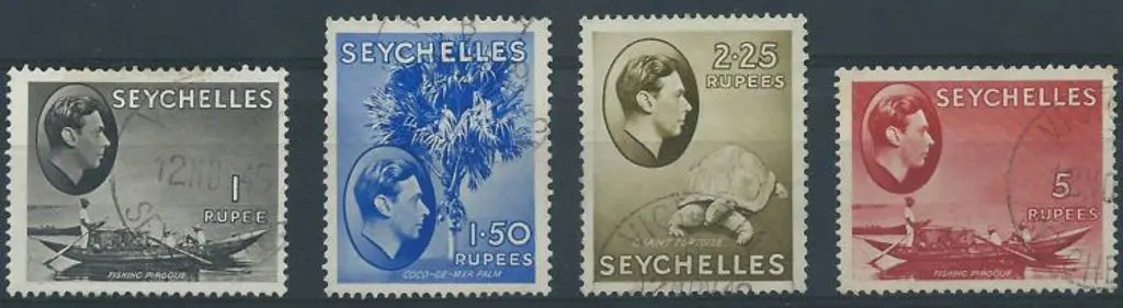 Seychelles 1938/49 1r, 1.50r, 2.25 & 5r KGVI on ... Image 1++