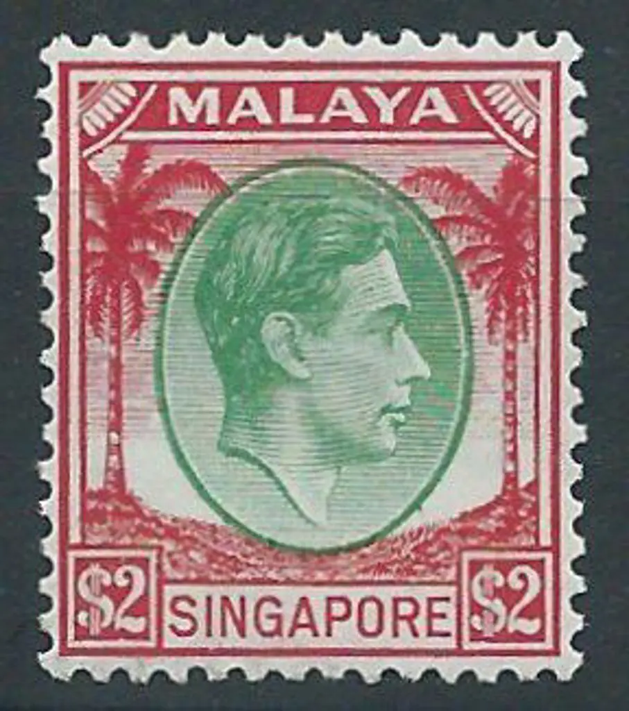 Singapore 1948 $2 KGVI green & scarlet perf. 14. ... Image 1++