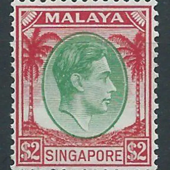 Singapore 1948 $2 KGVI green & scarlet perf. 14. ...