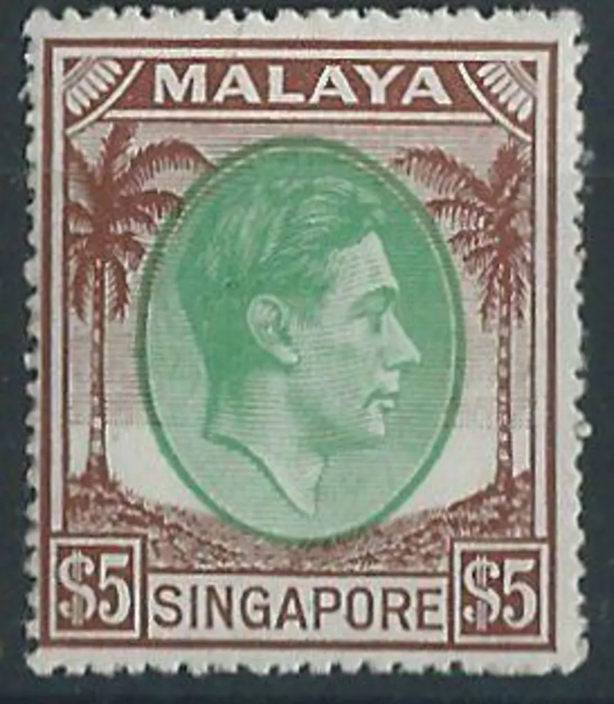 Singapore 1951 $5 KGVI green & brown perf. 17½x18. ... Image 1++