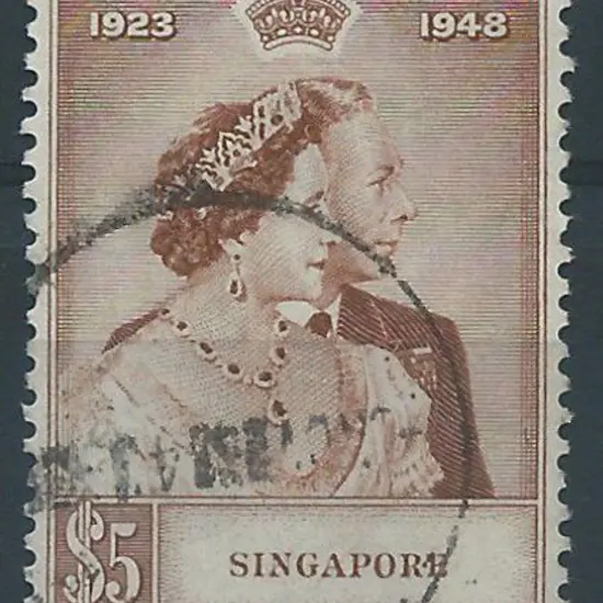 Singapore 1948 $5 Silver Wedding F/U with genuine ...