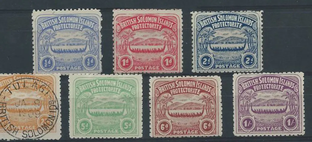 Solomon Islands 1907 "Large Canoes" set with ½d ... Image 1++