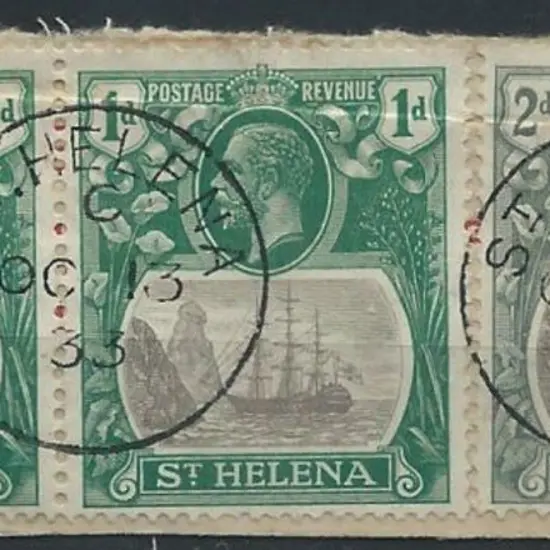 St Helena 1922/37 1d grey & green pair & 2d grey & ...