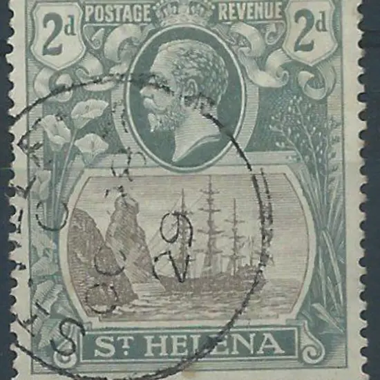 St Helena 1923 2d grey & slate used with "broken ...