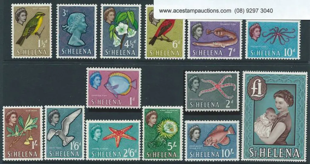 St Helena 1961/65 QEII Pictorials set of 14 to £1. ... Image 1++