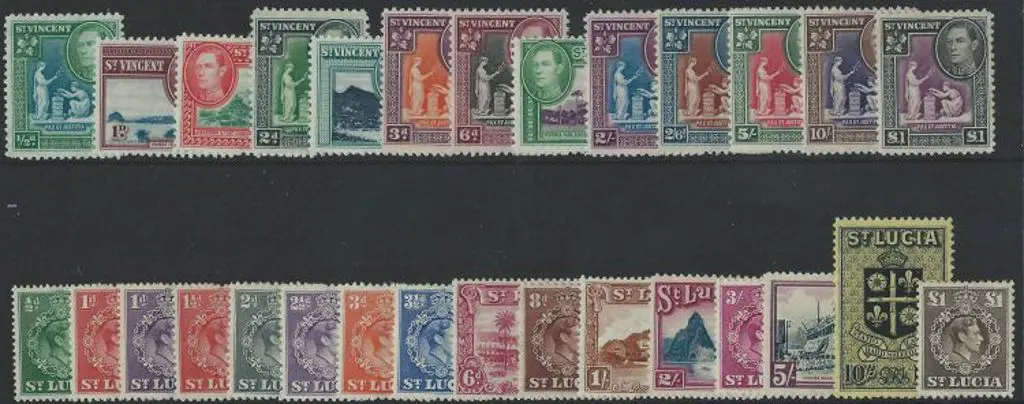 St Lucia & St Vincent 1938 KGVI defin sets to £1 ... Image 1++