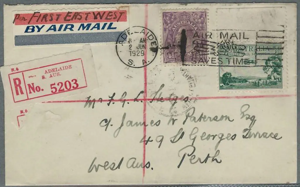 1929 (2nd June) Adelaide-Perth bearing red ... Image 1++