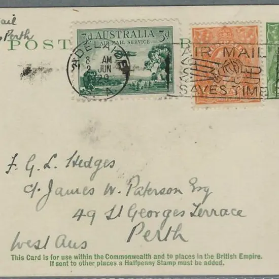 1929 (2nd June) First Flight postcard ...