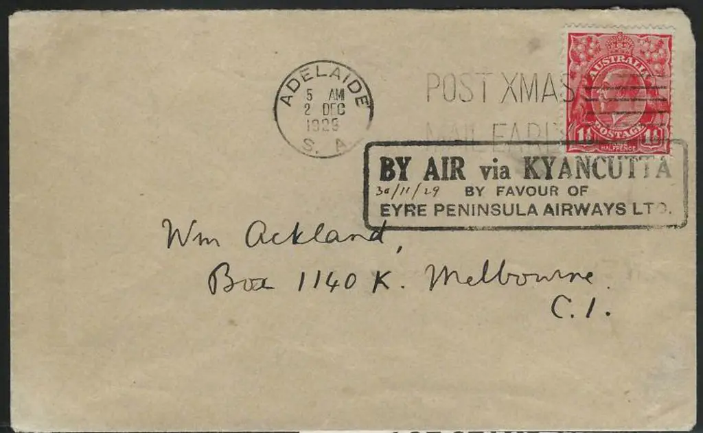 1929 (30th Nov) Streaky Bay to Adelaide cover ... Image 1++
