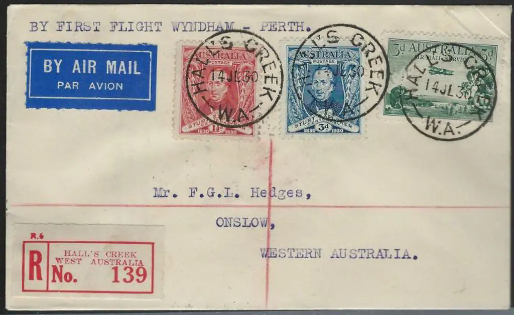 1930 (14th July) Halls Creek to Onslow registered ... Image 1++