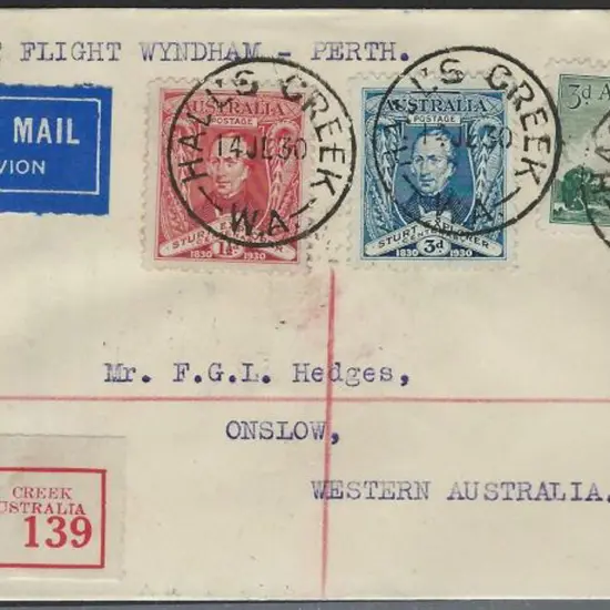 1930 (14th July) Halls Creek to Onslow registered ...