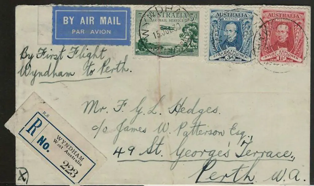 1930 (15th July) Wyndham to Perth registered ... Image 1++