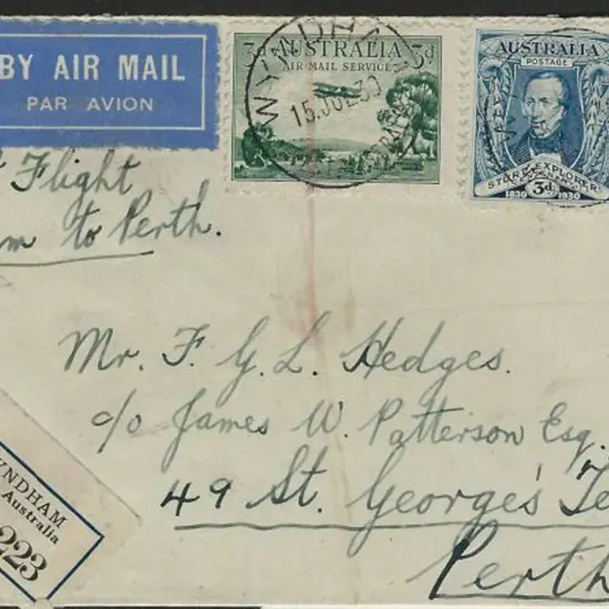 1930 (15th July) Wyndham to Perth registered ...