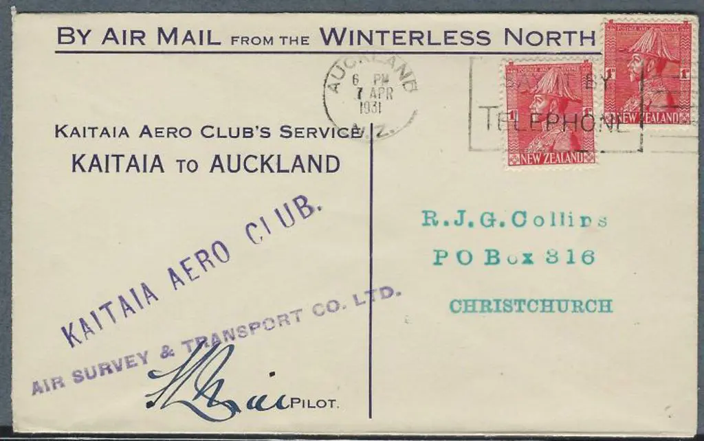 1931 (7th Apr) Kaitaia to Auckland flight cover ... Image 1++