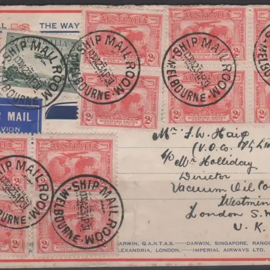 1931 (23rd Apr) FFC Australia to UK pre-printed ...