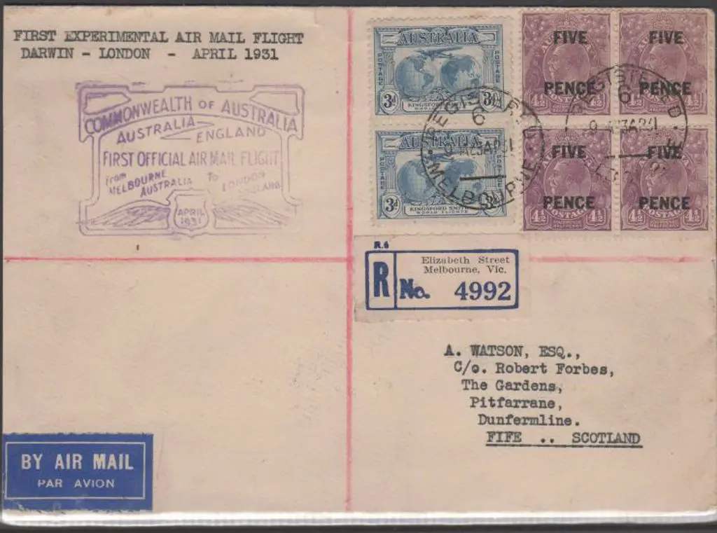 1931 (23rd Apr) "First Experimental Air Mail ... Image 1++