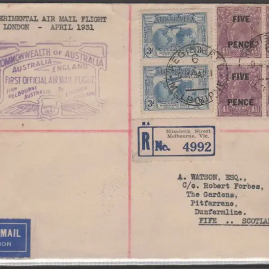 1931 (23rd Apr) "First Experimental Air Mail ...