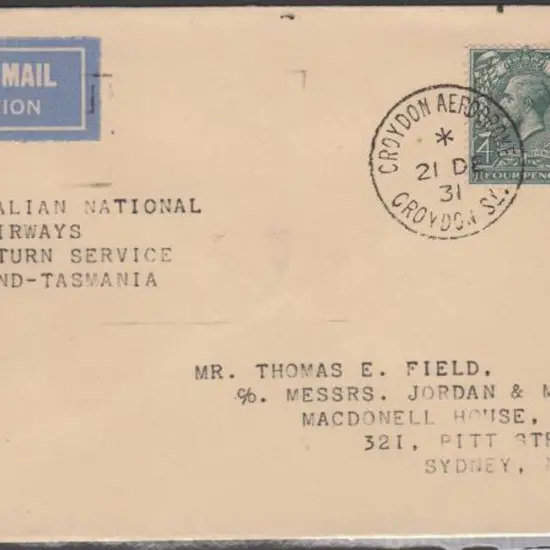 1931 (21st Dec) incoming GB airmail cover to ...