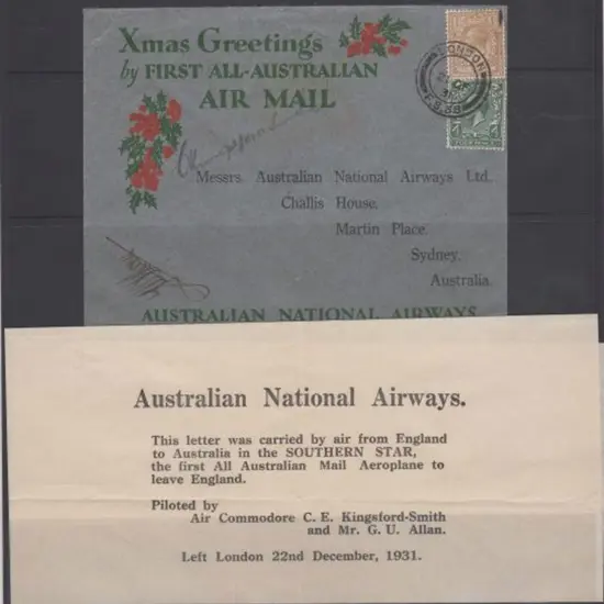 1931 (22nd Dec)  First All-Australian Air Mail ...