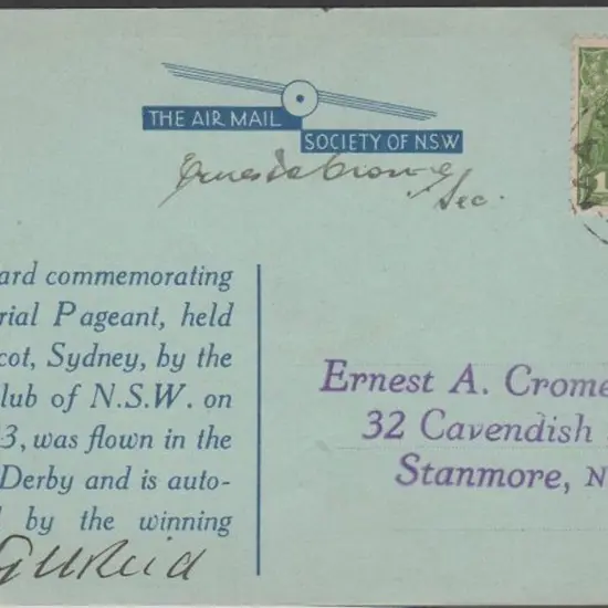 1933 (30th Sept) Mascot Aerial Derby souvenir ...