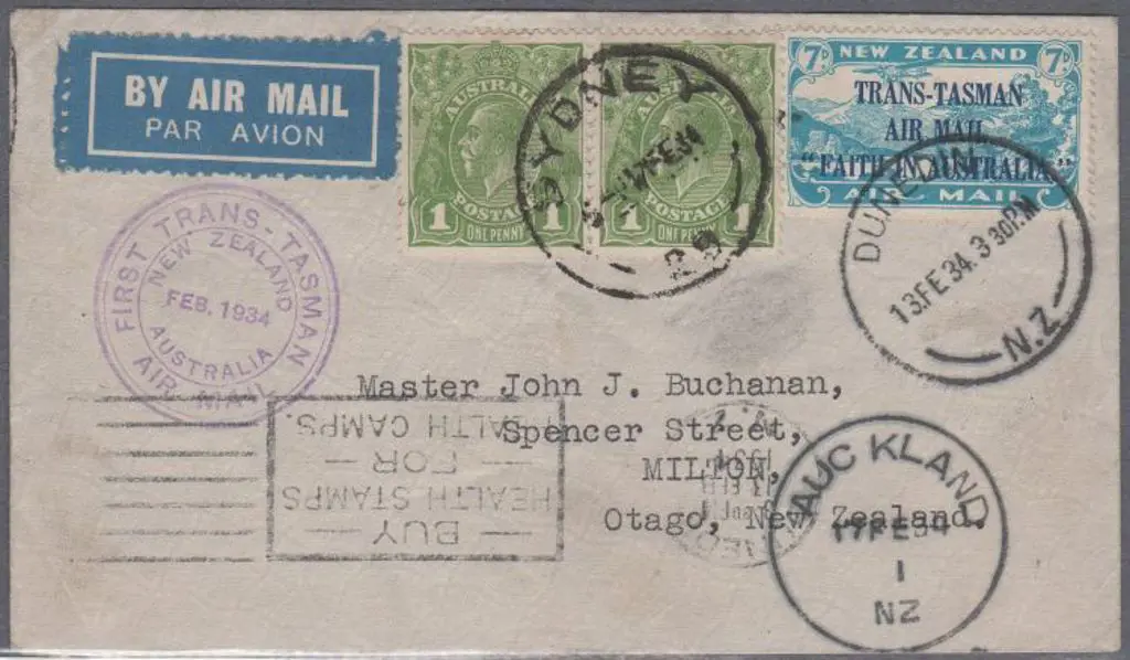 1934 (17th Feb) First Trans-Tasman Air Mail cover ... Image 1++