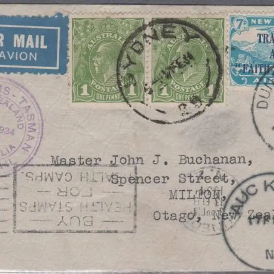 1934 (17th Feb) First Trans-Tasman Air Mail cover ...